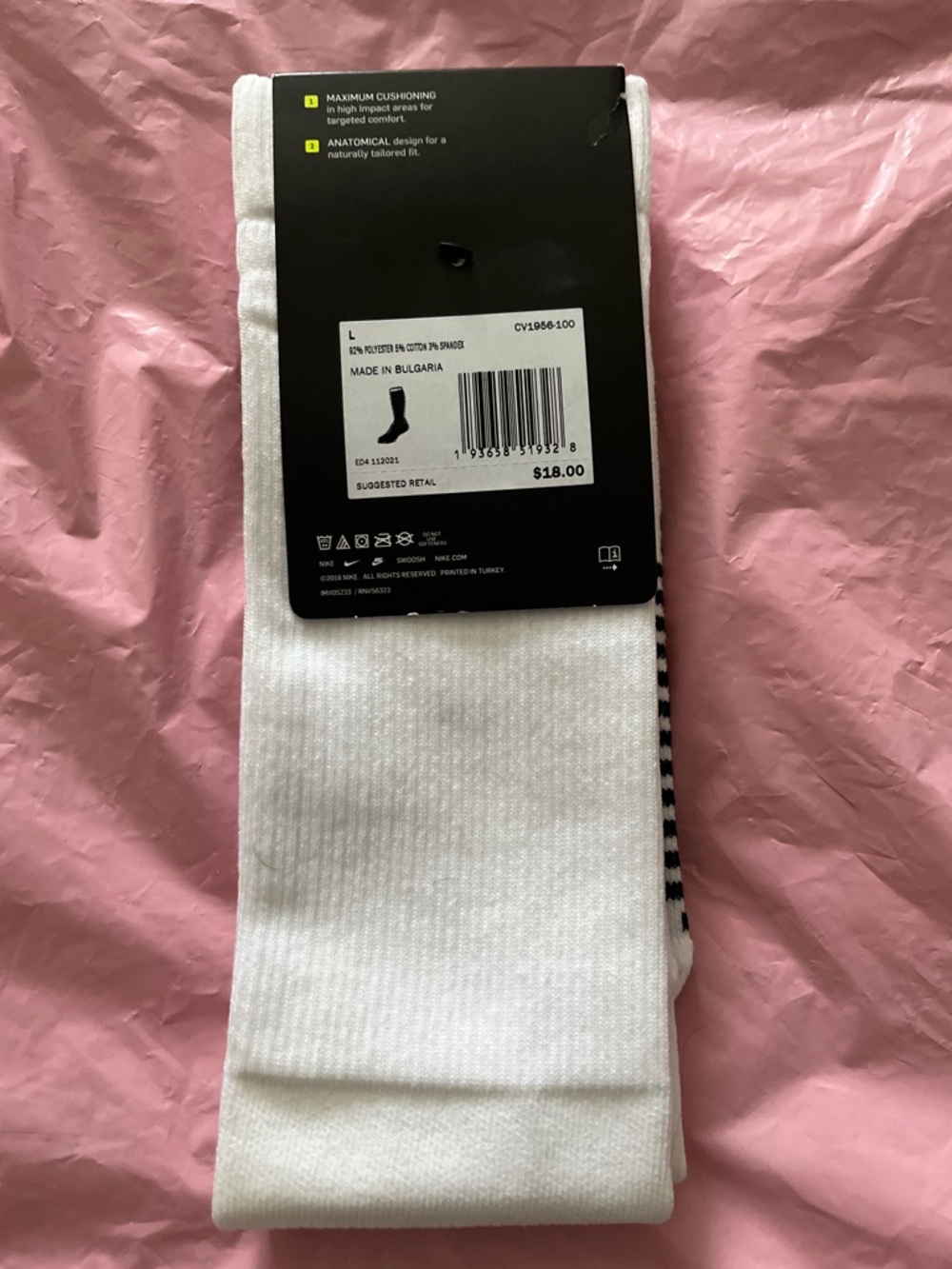 NWT Nike Knee-High Athletic Socks in White with Black Swoosh - Picture 2 of 3